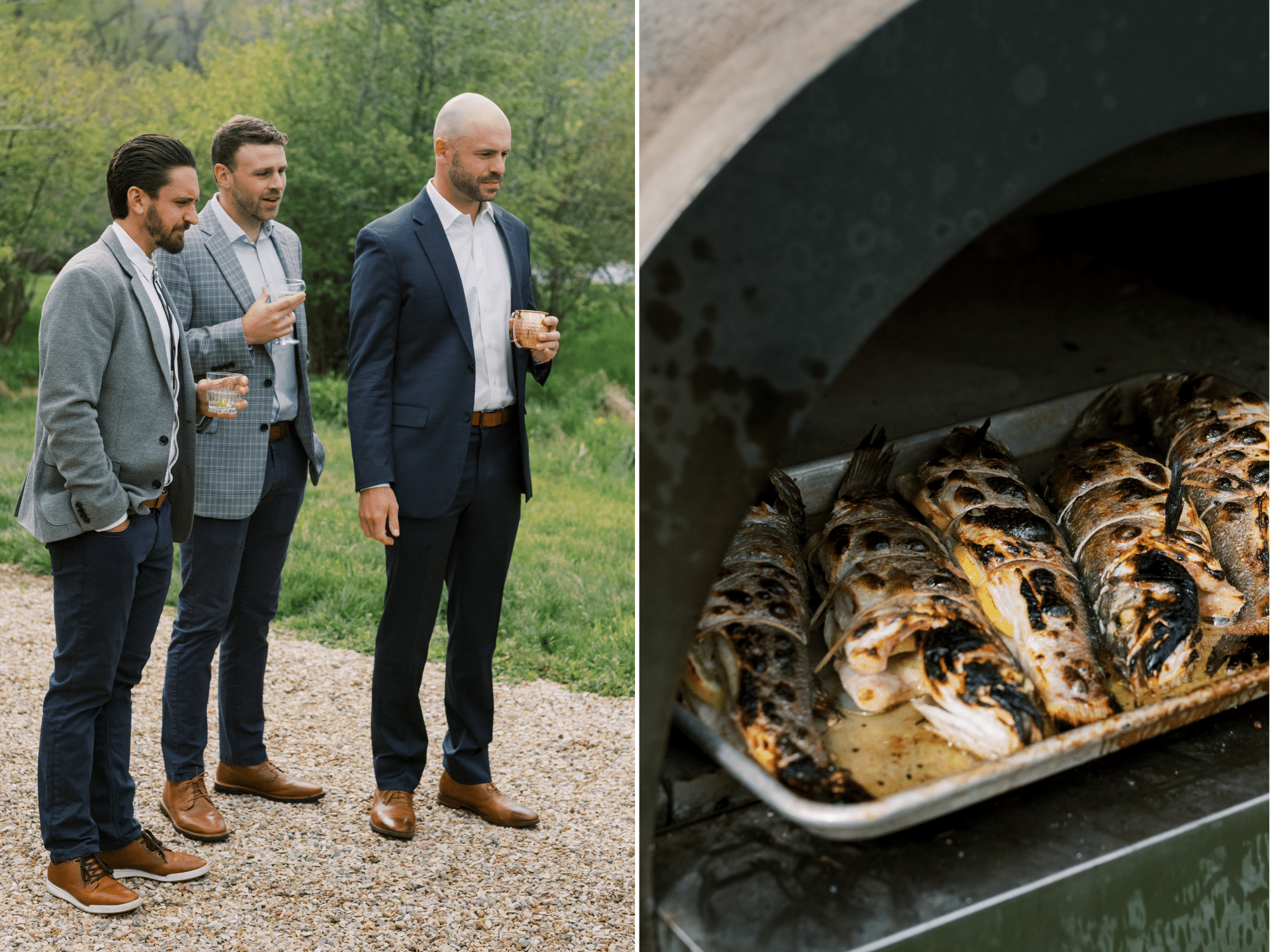 branzino, pizza over, guests watching