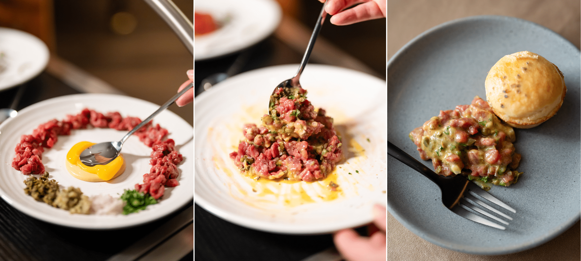 preparing beef tartare