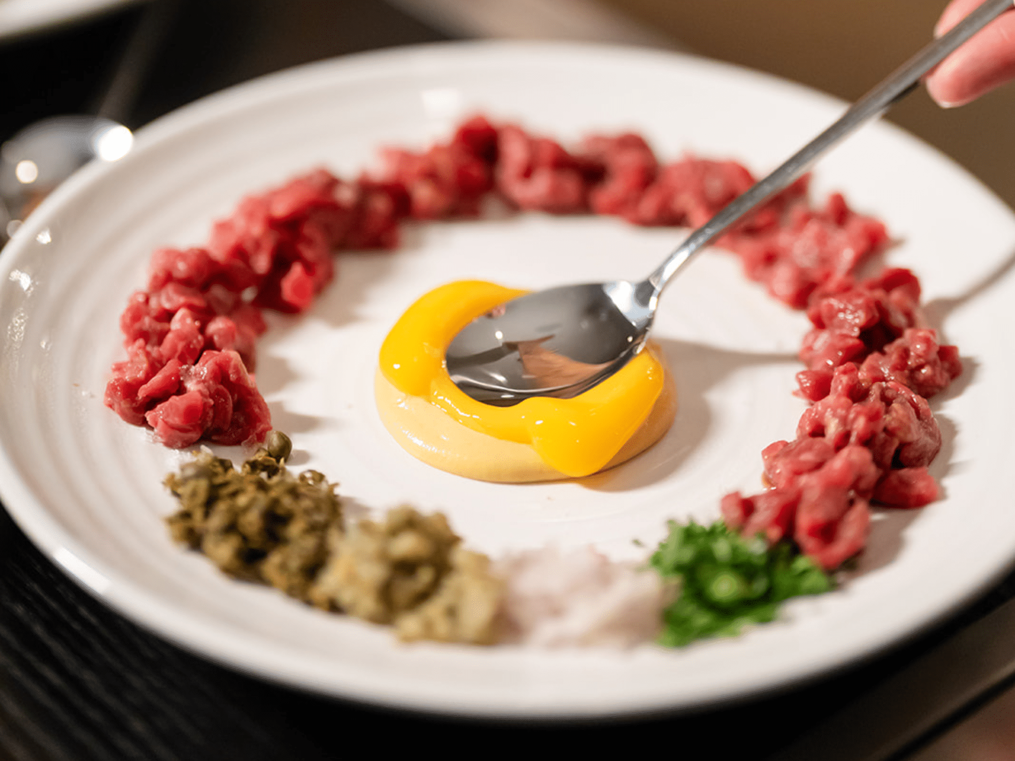 beef tartare egg yolk capers